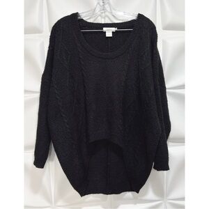 Neiman Marcus Women Sz S Black Acry Mohair Cable Knit High Low Sweater Oversized
